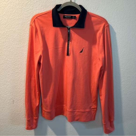 Men’s Nautica coral orange long sleeve quarter zip sweater size small S - Picture 1 of 5